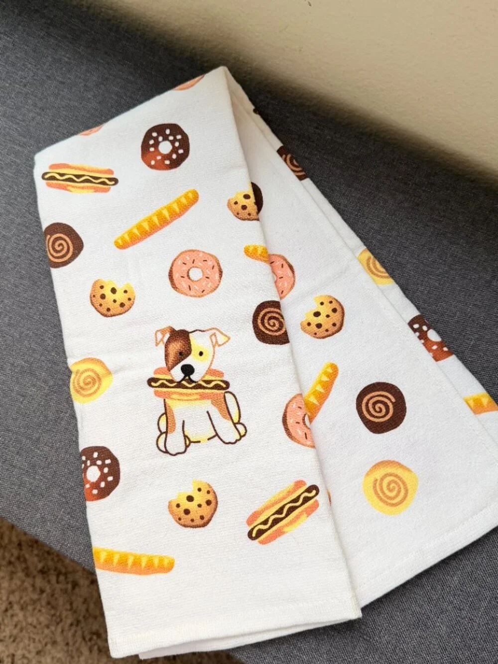 Funny Dog w/ Hot Dog Cotton Tea Towel